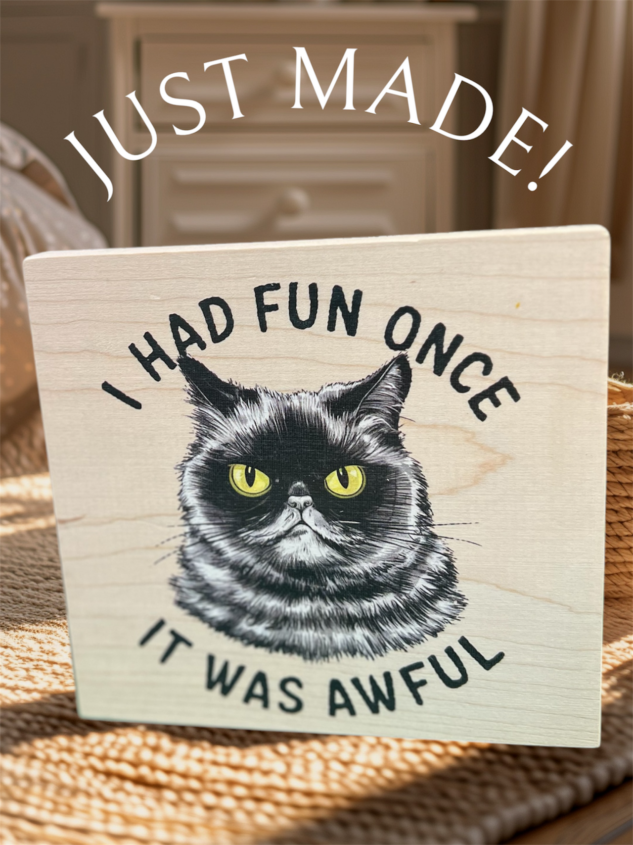 Funny Cat Wood Block DESK DECOR